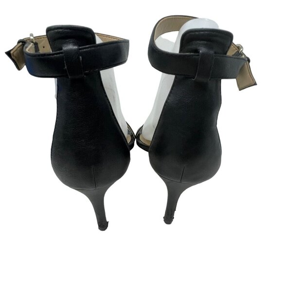 Ann Taylor Black Leather Ankle Strap Heels Size 6M Open Toe Shoes Strappy - Picture 4 of 10